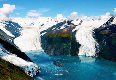 Aerial Shot Of Three Majestic Glaciers Alaska