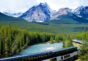 Rocky Mountaineer train in Canadian Rockies