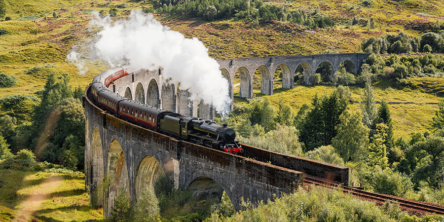 Steam Train On Glenfinnan Viaduct Scotland