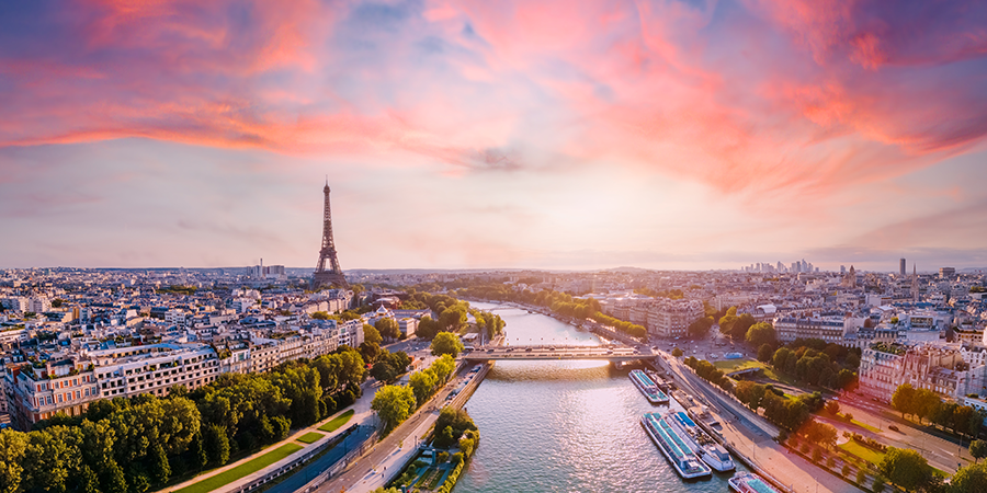 Paris Aerial Panorama With River Seine And Eiffel Tower 