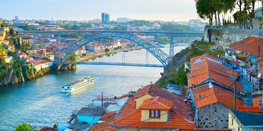 Cruise Ship Arrives To Porto By The River Douro