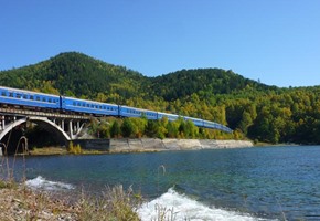 Golden Eagle Trans-Siberian Express over lake baikal bridge