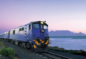 Blue Train with Table Mountain in background