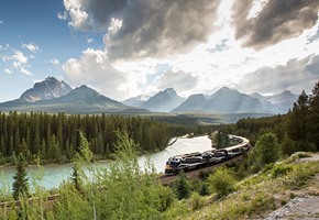 Rocky Mountaineer train in Canadian Rockies