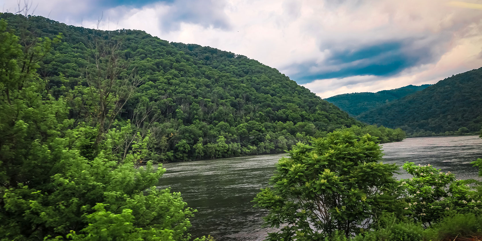 The mountains and hills of West Virginia seen from the Amtrak Cardinal route
