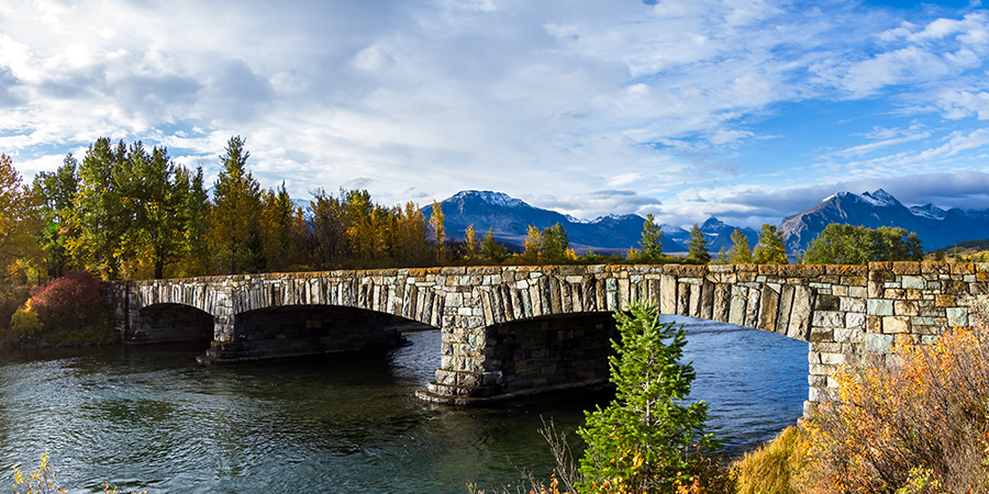 stone bridge entering Glacier National Park