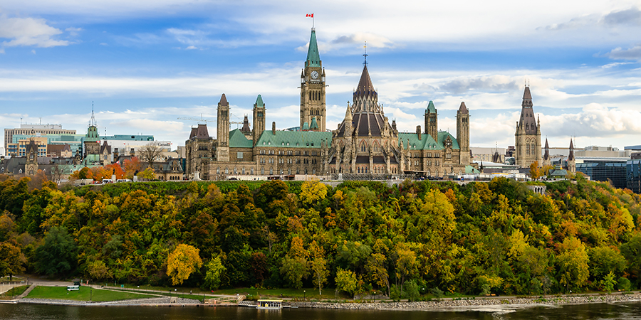 Parliament Hill across the Ottawa River in Ottawa, Canada
