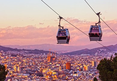 Cable Cars Over Barcelona Skyline