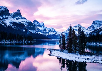 Maligne Lake in Winter at Jasper National Park 