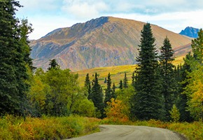 Scenic drive through the mountains in Alaska