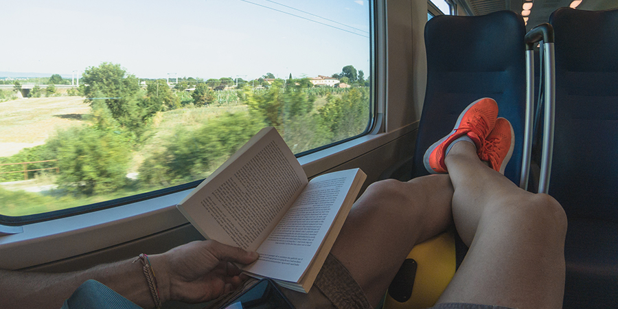 Lying on the seat of a passenger train