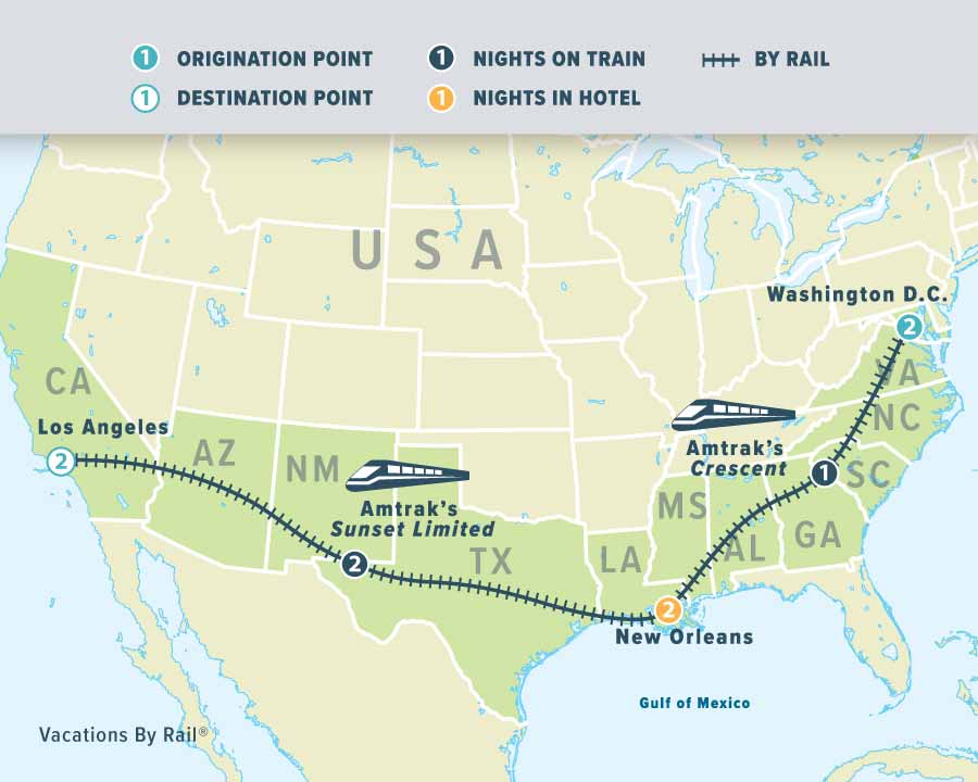 Washington DC, New Orleans & Los Angeles by Rail