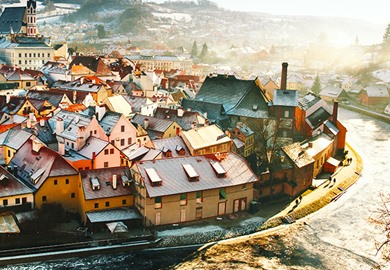 Panoramic View Of Cesky Krumlov In Winter Czech Republic