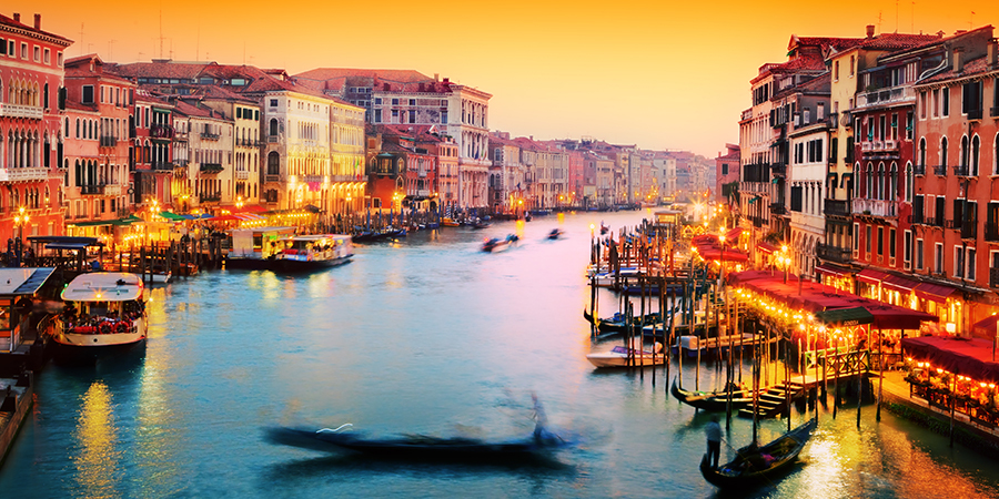 Italian Canal Grande At Sunset 