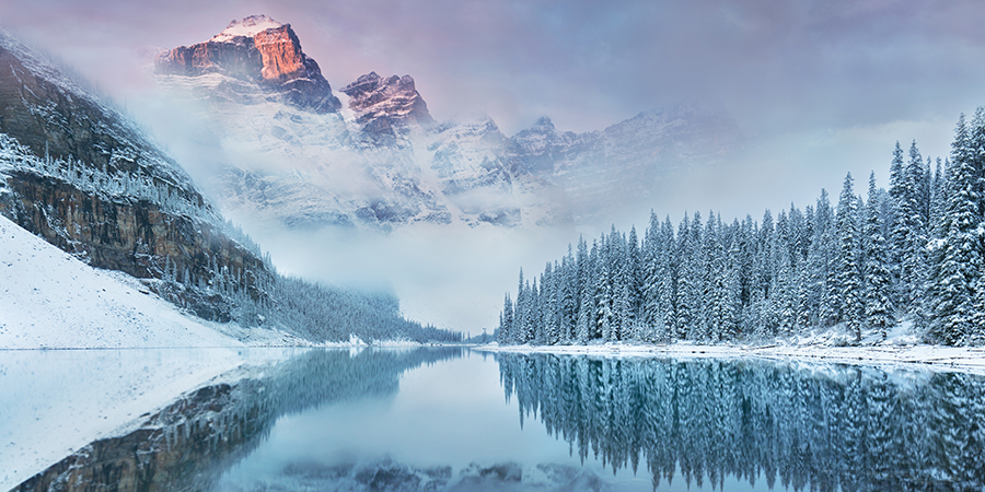 First snow Morning at Moraine Lake in Banff National Park