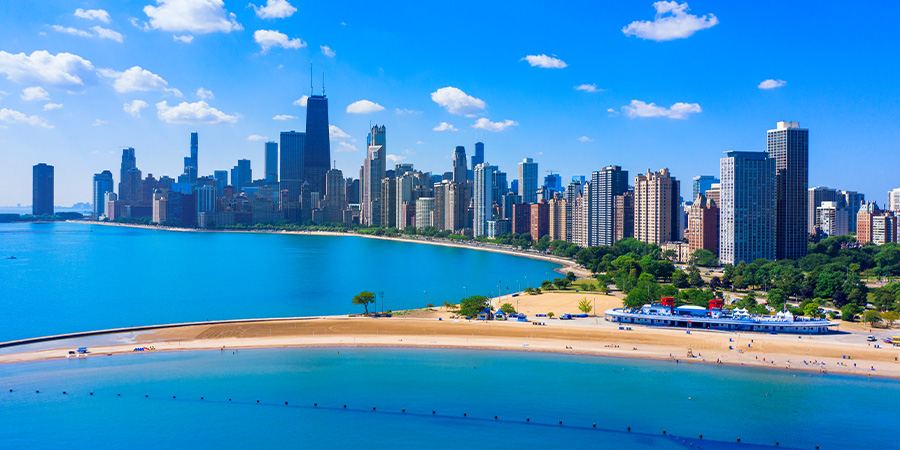 North Avenue Beach and Chicago Skyline