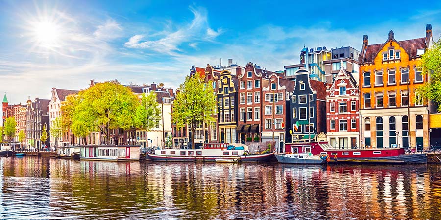 Amsterdam Netherlands Dancing Houses Over River