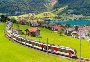 Panoramic Train In Swiss Village Lungern