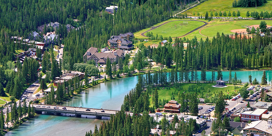 View Of Bow River Valley In The Banff Town