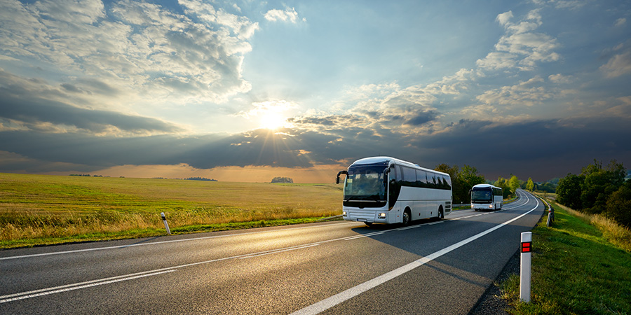 Buses Traveling On Road