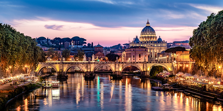 Sunset St Peters Basilica Rome Italy