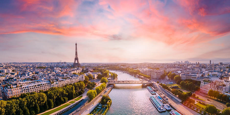 Paris Aerial Panorama With River Seine And Eiffel Tower