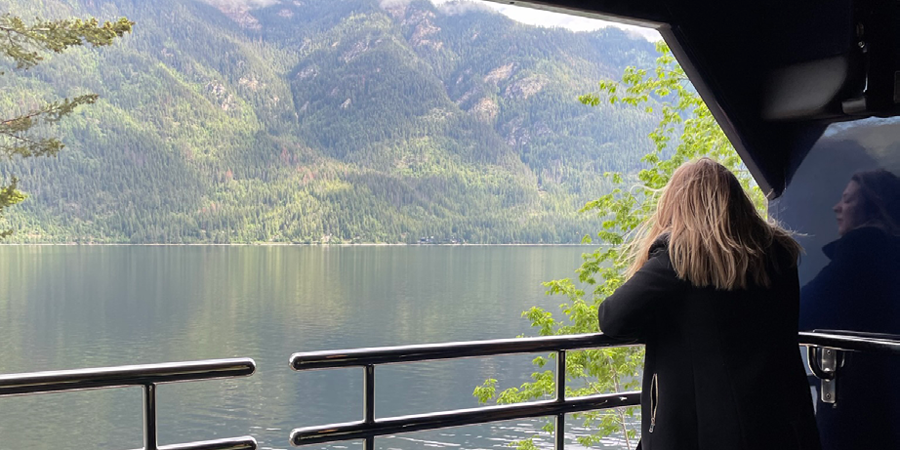 Woman enjoying the outdoor observation deck