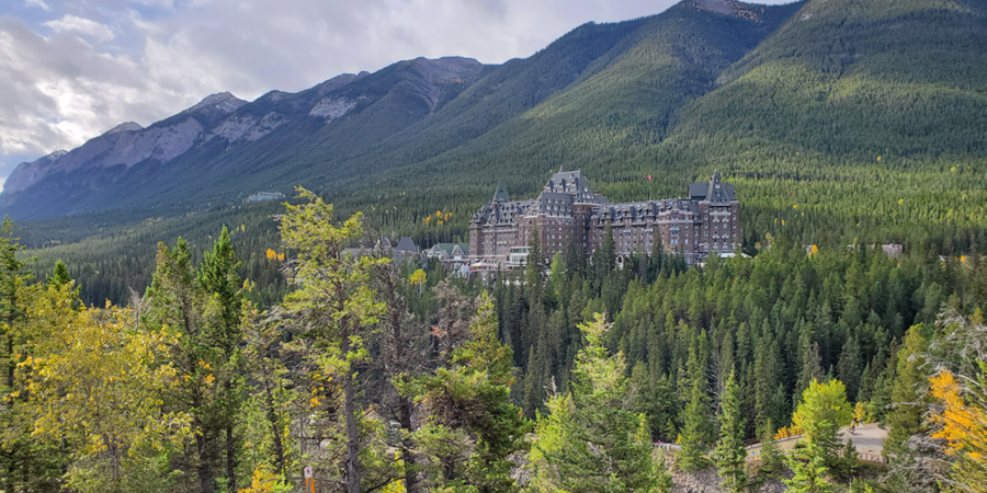View of the Fairmont hotel from Rocky Mountaineer