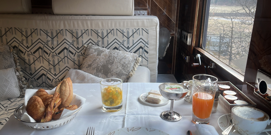 James’ breakfast, served in his suite aboard the Venice Simplon-Orient-Express. 