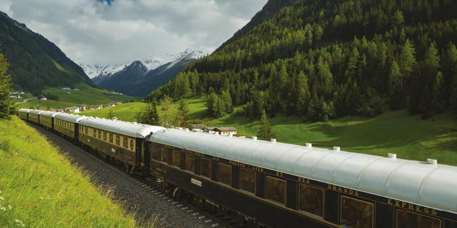 The Venice Simplon-Orient-Express travels through the beautiful countryside. 