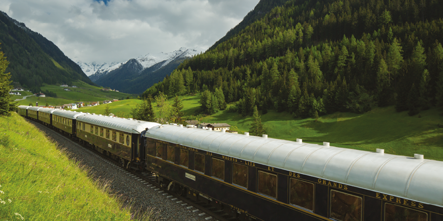The Venice Simplon-Orient-Express travels through the beautiful countryside. 