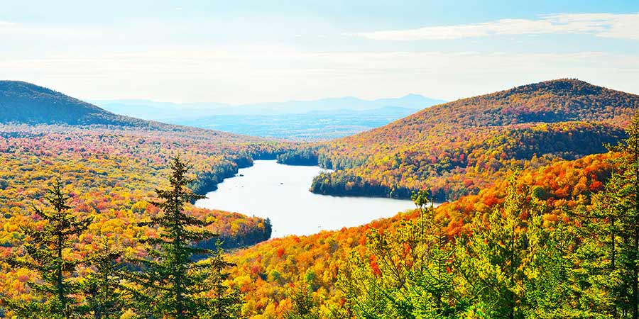 Lake with Autumn Foliage view New England, Stowe
