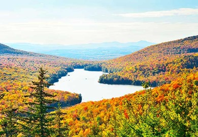 Lake with Autumn Foliage view New England, Stowe