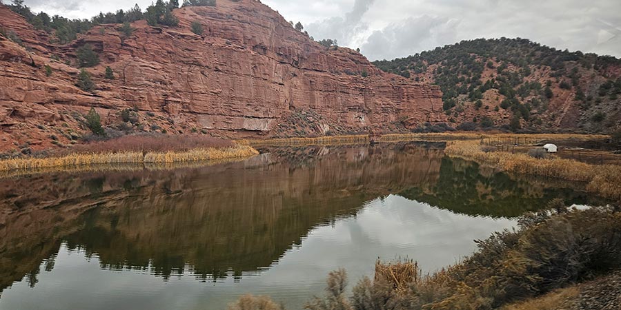 The rugged scenery of sandstone cliffs seen travelling on the Canyon Spirit.